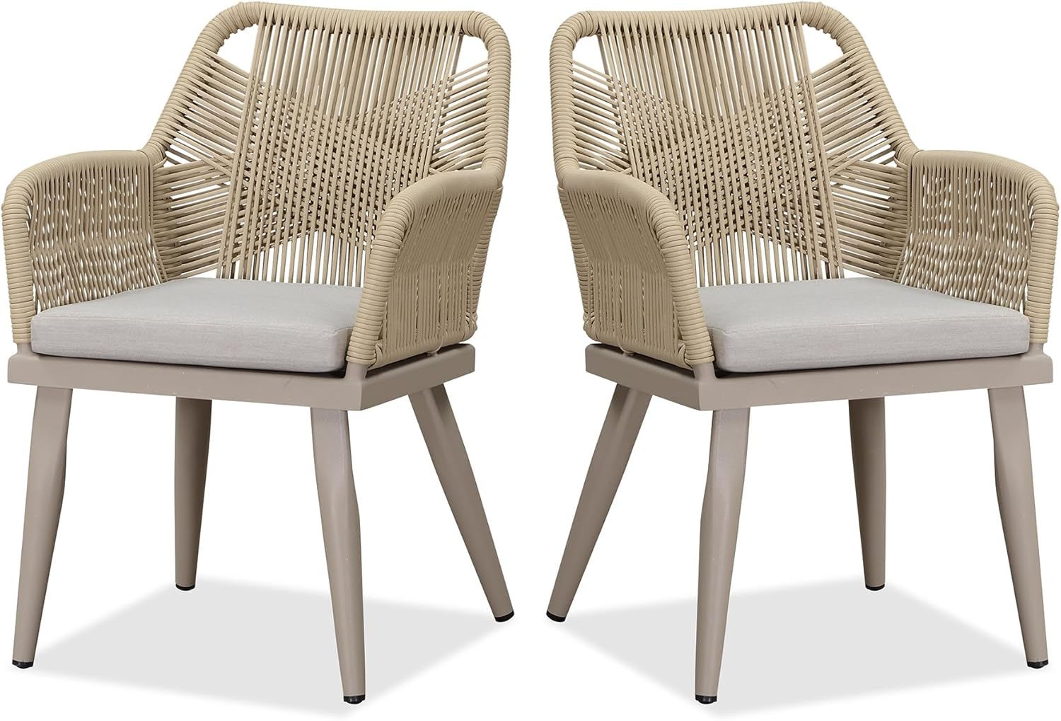 PURPLE LEAF 2 Pieces Outdoor Patio Dining Chairs All-Weather PE Rattan Patio Furniture with All Aluminum Frame for Lawn Garden Backyard Deck, Champagne