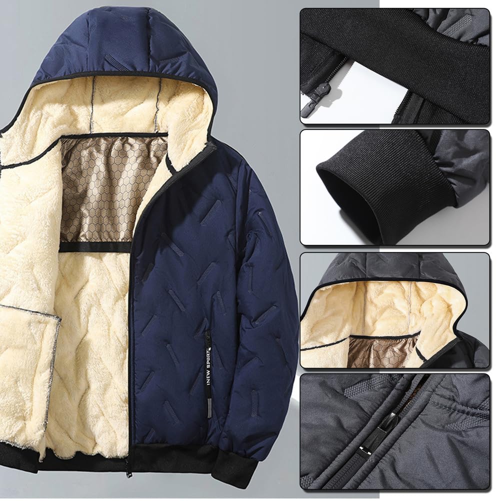 Nero,M,Felpa Uomo Felpe con Cappuccio Invernale Giacca Fodera in Pile Cappotto con Cerniera Integrale Hoodie con Tasche Autunno e Inverno