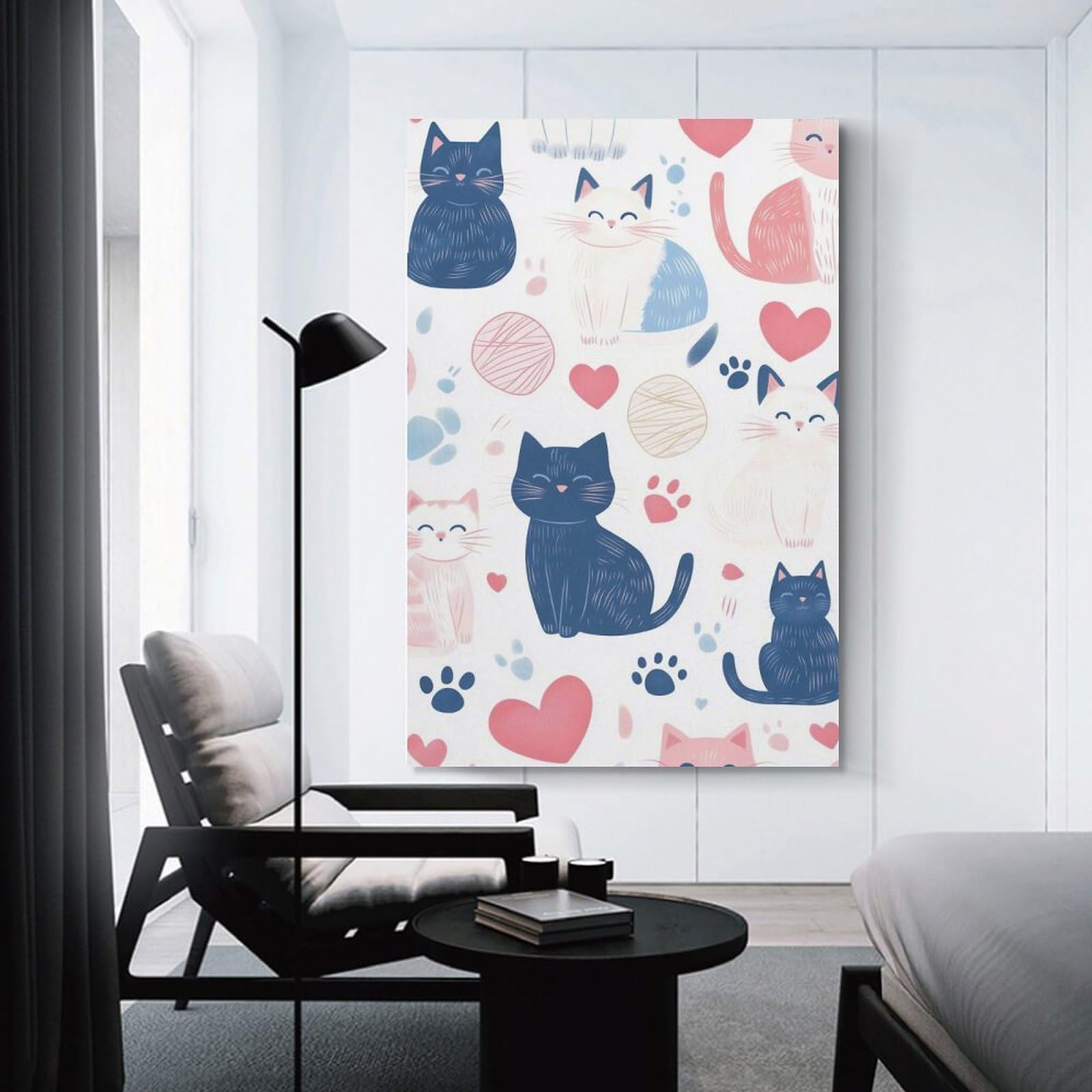 Junmoney Cute Cat Pattern Canvas Wall Art, 20x30inch(50x75cm), for Living Room, Bedroom, Office Or Hallway, Versatile Wall Decor for Many Rooms