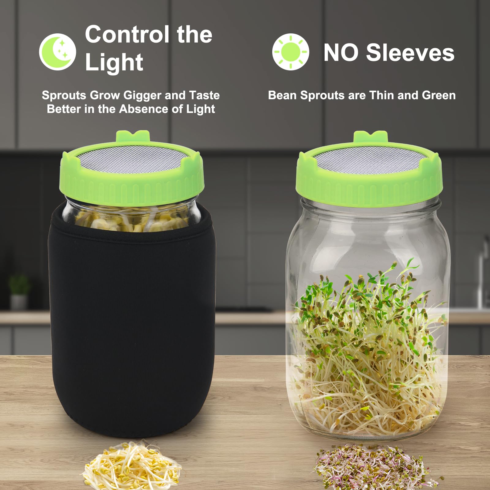 Lulonpon Kit de germination, 2 pots de germination, bocaux Mason à large ouverture avec couvercles en acier inoxydable, kit de culture de germes de 1000 ml, ensemble de germination de graines pour la