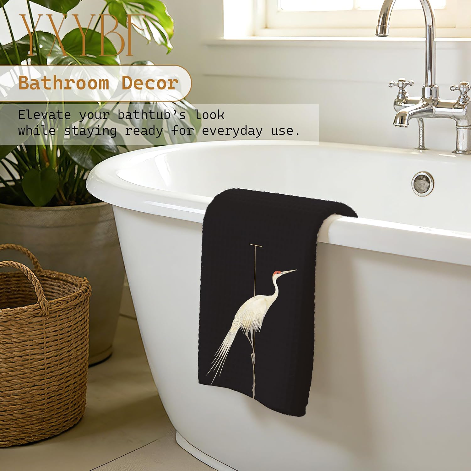 Minimalist Japanese Crane Bird Hand Dish Tea Towels for Kitchen Bathroom Decor 16x24 Inches, Dark Academia Elegant Crane Bird Kitchen Towels Decorative