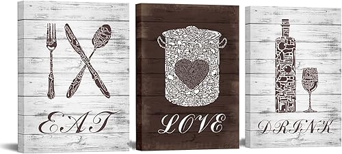 Miniatura 7 de NutArtPic 3 paneles de lienzo rústico para comedor, comer, beber, amor, arte de pared, impresiones de mosaico, póster, utensilios de cocina,