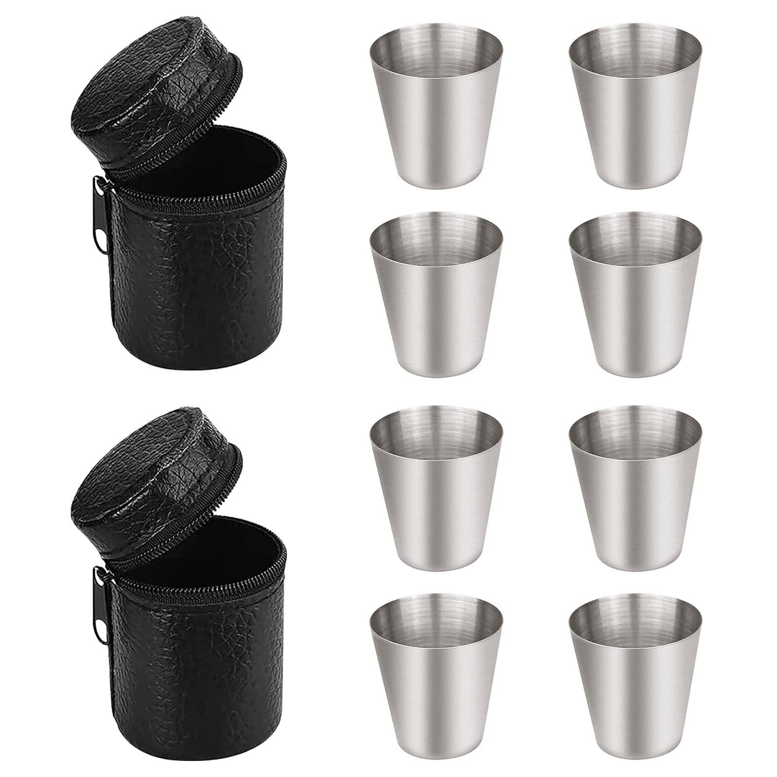 Renococo Lot De 6 Verres à Shot En Acier Inoxydable De 28,3 G Avec étui De Transport Noir, Verres à Bière En Métal, Incassables, Récipient à Boire En