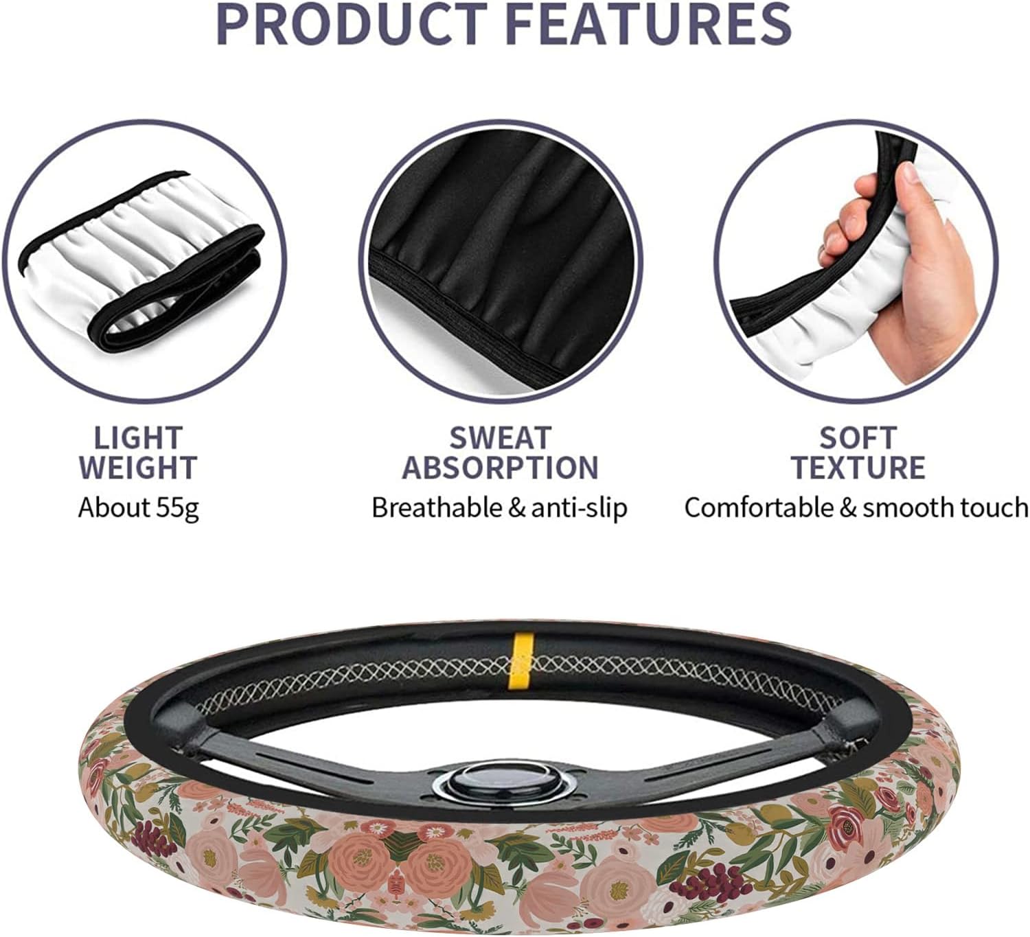 Burgundy Flowers Car Steering Wheel Cover for Women Men, Non-Slip Steering Wheel Protector, Universal 14"-15" Fit for Cars, SUVs, Trucks (Burgundy Flowers) - Image 5