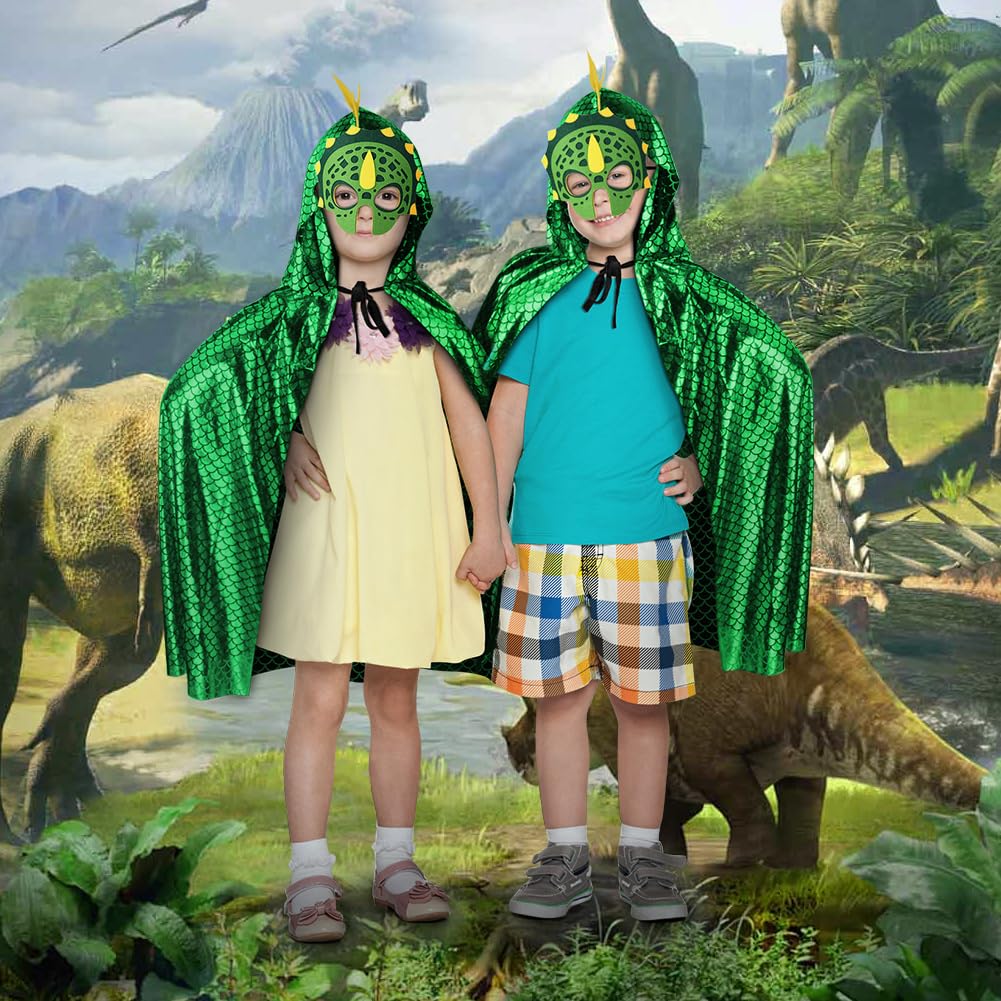 Aomig Peleryna z dinozaurem, 2 sztuki, Cosplay, dla dzieci, maska dinozaura, smok, płaszcz, ubranie, przebranie dinozaura, peleryna, dla chłopców i dziewczynek, odgrywanie ról, karnawał, Halloween