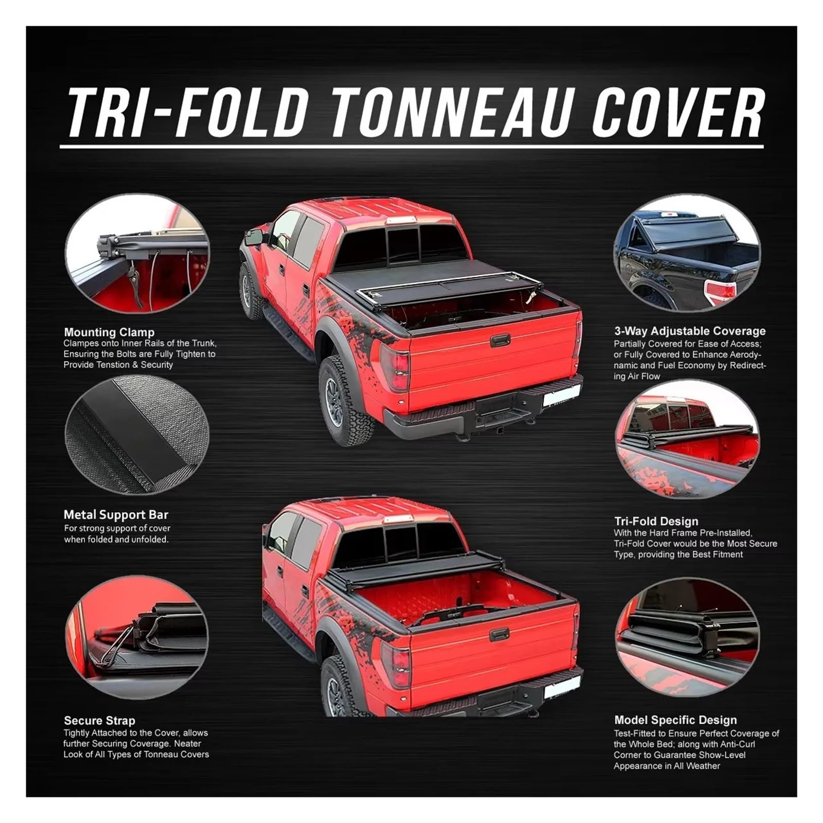 Kofferraumabdeckung Laderaumabdeckung Rolldeckel-LKW-Bettabdeckungen Für Toyota Für Hilux, Weiches Vinyl, Dreifach Gefaltet, Laderaumabdeckung, Autozubehör