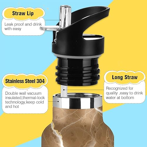 Miniatura 3 de Water Bottle for Kids with Straw 20 Oz Water Bottle Insulated for Boys Girls, BPA-Free, Brown Marble