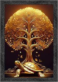 Dharvika Innovations Vastu kalpavriksha Golden Money Tree with Turtle Photo Frame, Black, 11x14 Inch, Sparkle Laminated 427 Price In India