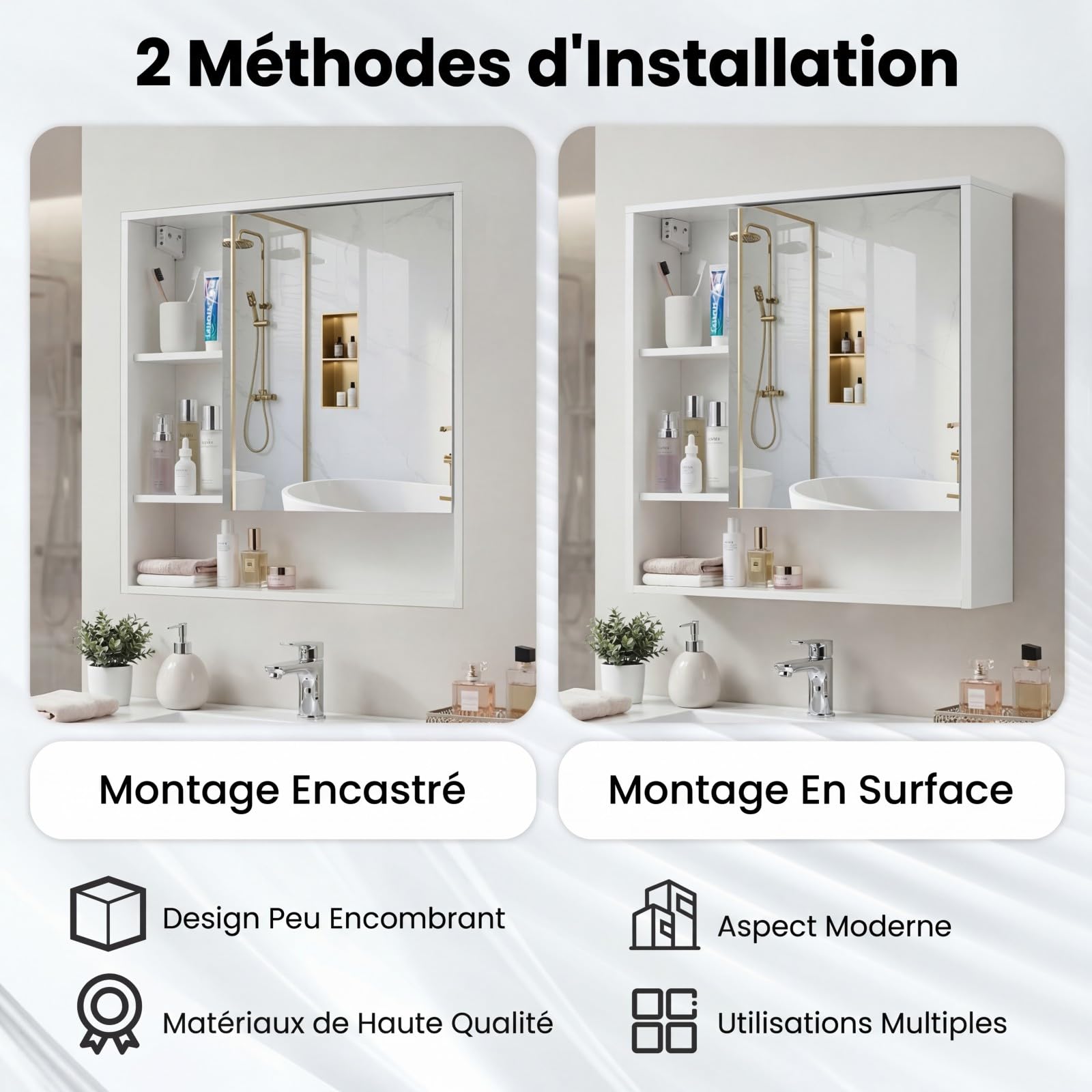 COSTWAY Armoire Murale de Salle de Bain avec Porte Miroir, Armoire à Pharmacie avec Porte et 3 Compartiments Ouverts, Armoire Suspendue, Meuble de Rangement, 16 x 56 x 61 cm (Blanc)
