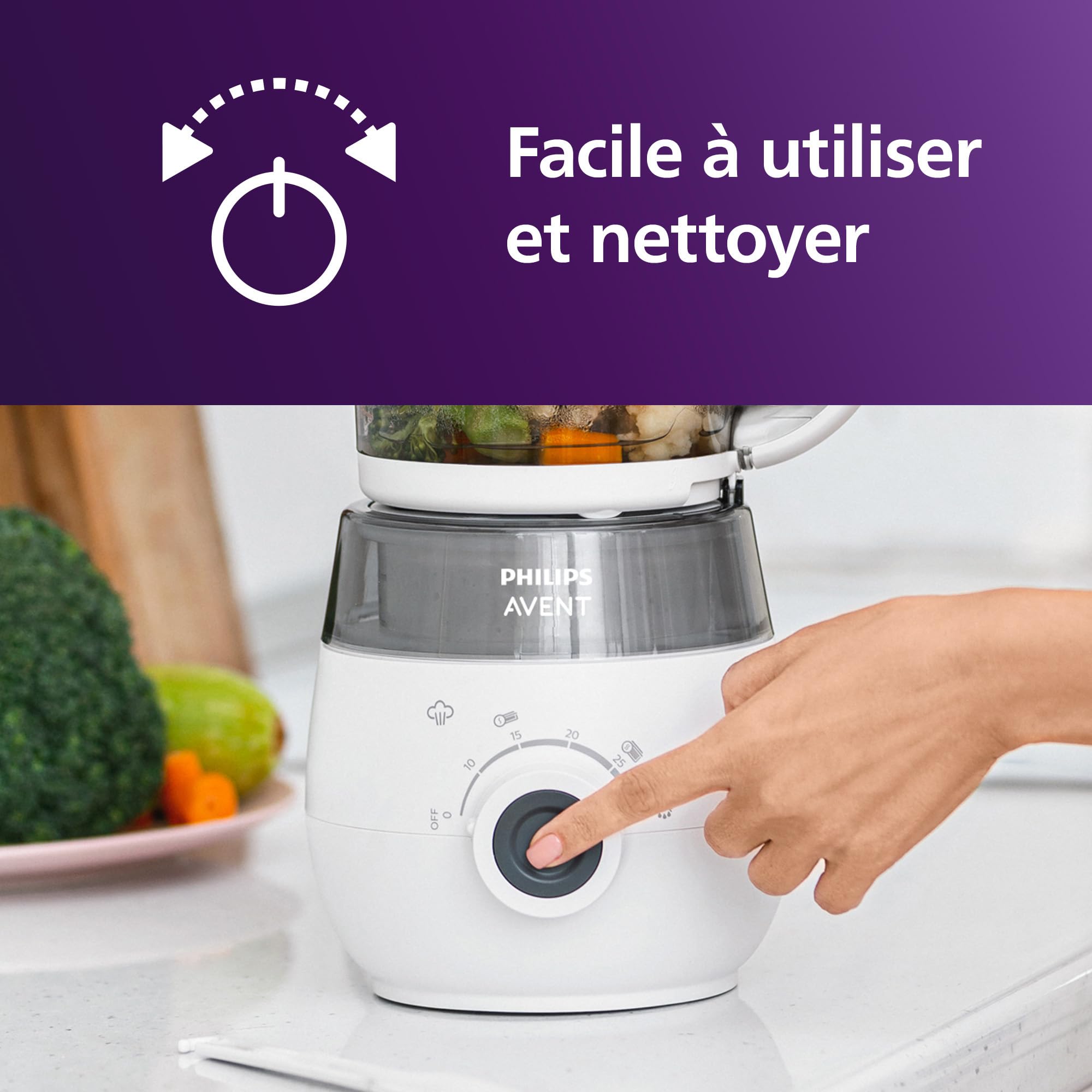 Philips Avent - Robot cuiseur vapeur-mixeur 4 en 1 pour bébé, cuisez à la vapeur, mixez, décongelez, réchauffez, passe au lave-vaisselle, modèle SCF883/01