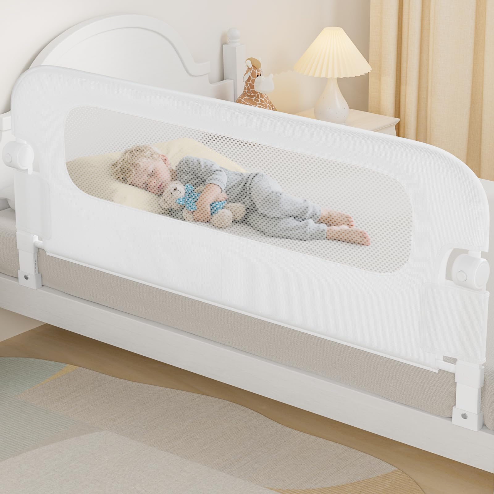 Baby Bed Rail Guard for Toddlers -59" Toddler Bed Rails for Twin, Full, Queen, King Bunk Size Bed Swing Down Bedrail Extral Tall Child Safety Side Railing Guards for Kids White