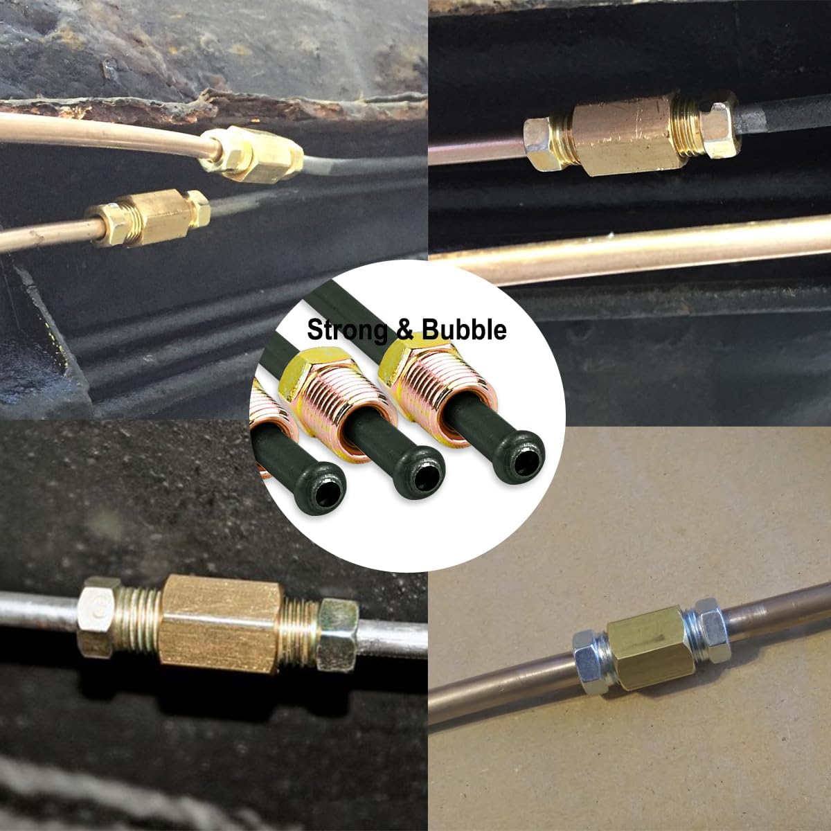 MuHize 3/16" Hard Brake Line Tubing 16 Inch, Metal Brake Tube with Pre-Inverted Flared Ends & 2 Unions, Easy to Bend for Automotive Brake Systems