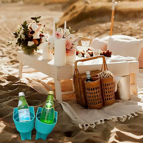 Miniatura 6 de Portavasos para la playa Home Queen con bolsillo, soporte multifuncional para arena para bebidas, teléfono, gafas de sol y llaves, accesorio de