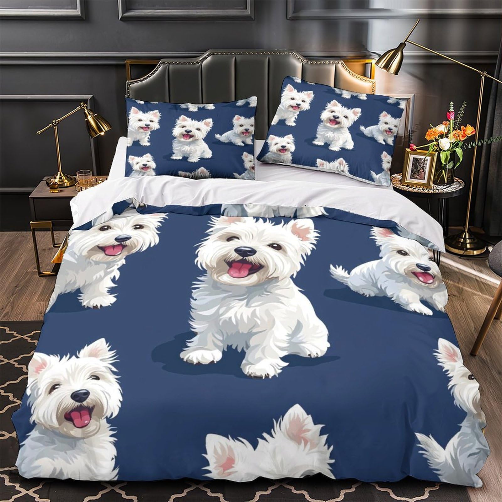 Housse de couette microfibre 260x220 cm motif 3D chien haute définition