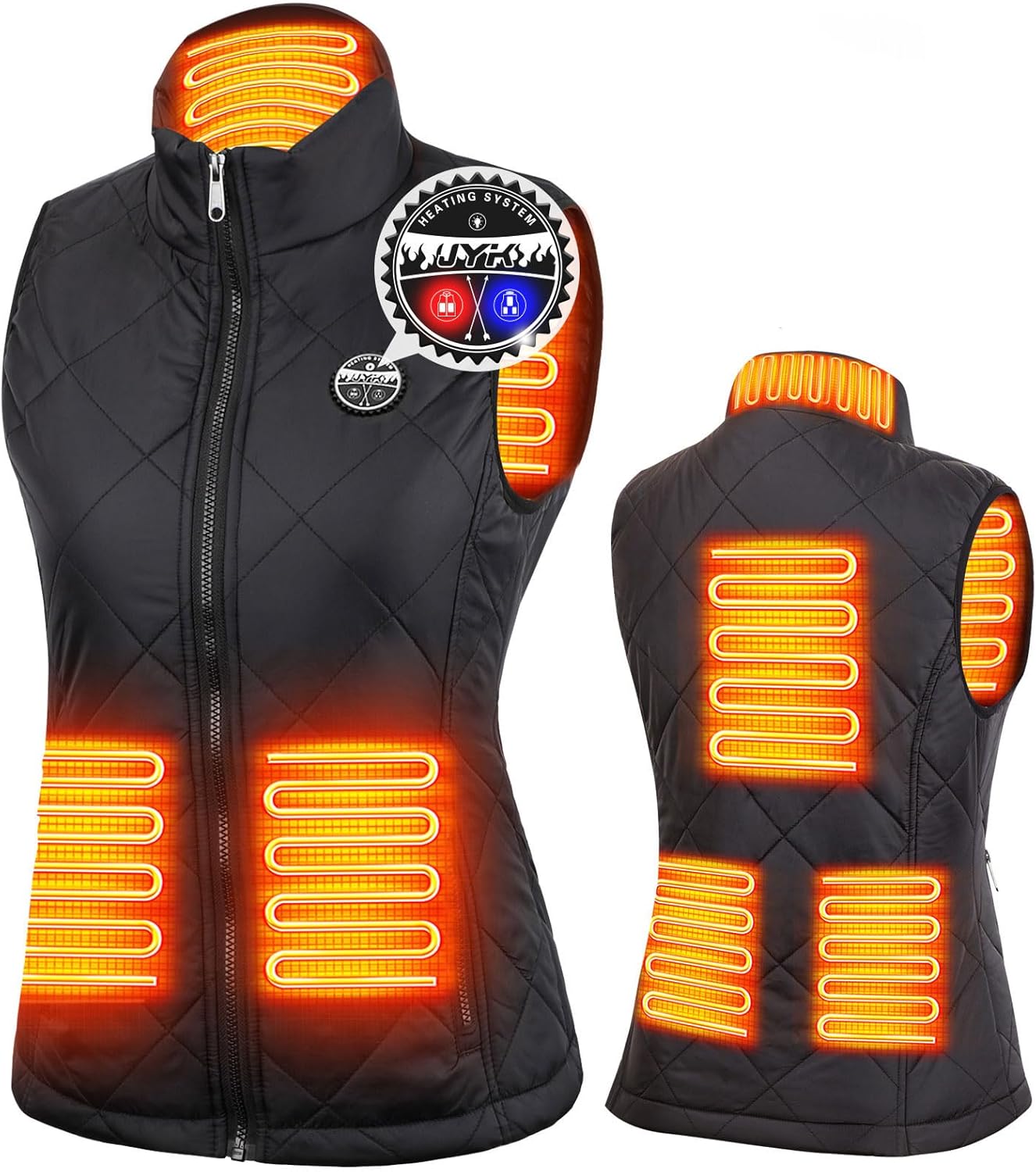 JYK Women's Heated Vest with 3 Heating Levels, 6 Heating Zones,Neck Heating Jacket Washable (Battery Pack Not Included) (US, Alpha, Medium, Regular, Regular)