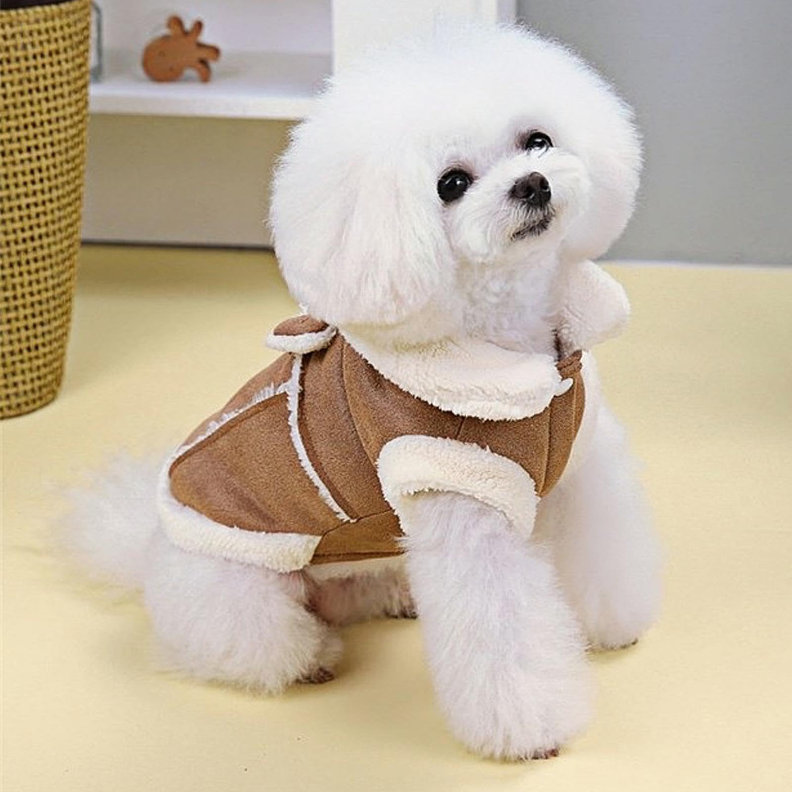 VEHYEGOI 1 Piece Pet Clothing Set, Cute Bow Khaki Coat & Leash, Small (32Cm Chest, 20Cm Back, 23Cm Neck) - Image 4