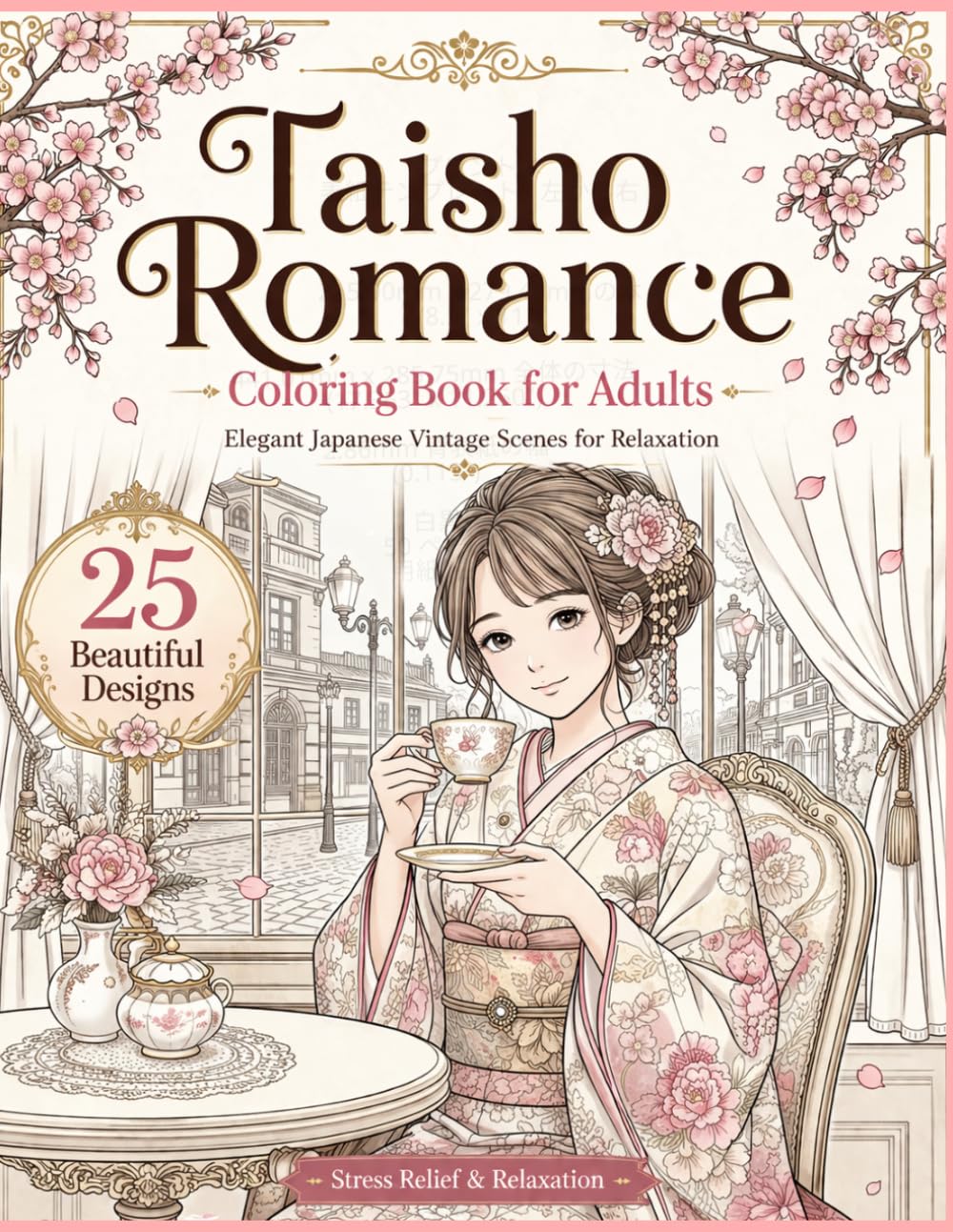 Taisho Romance Coloring Book: Elegant Japanese Kimono Women, Vintage Streets, Cafes, Cherry Blossoms and Western-Style Architecture for Adults and Teens (Japanese Coloring Book for Adult)