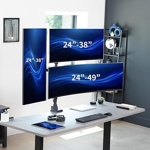 Vista 2 de VIVO Soporte de escritorio extra alto para monitor ultraancho triple con brazo neumático para pantallas de hasta 49 pulgadas, abrazadera resistente
