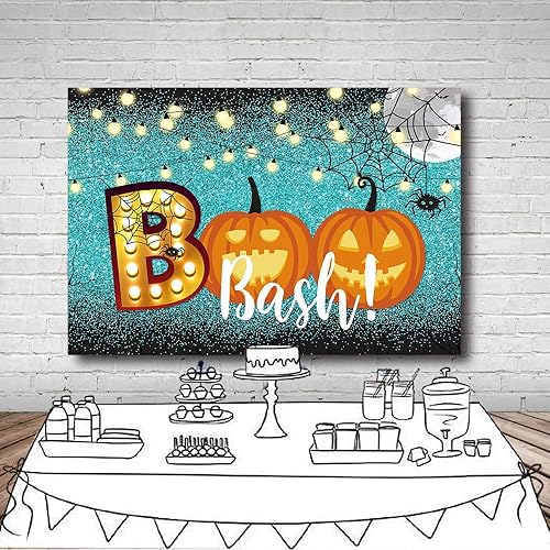 Miniatura 5 de MEHOFOTO Decoración de fiesta de Halloween, decoración de fiesta de estudio fotográfico, accesorios de fondo con luces de calabaza, boo, banderín de