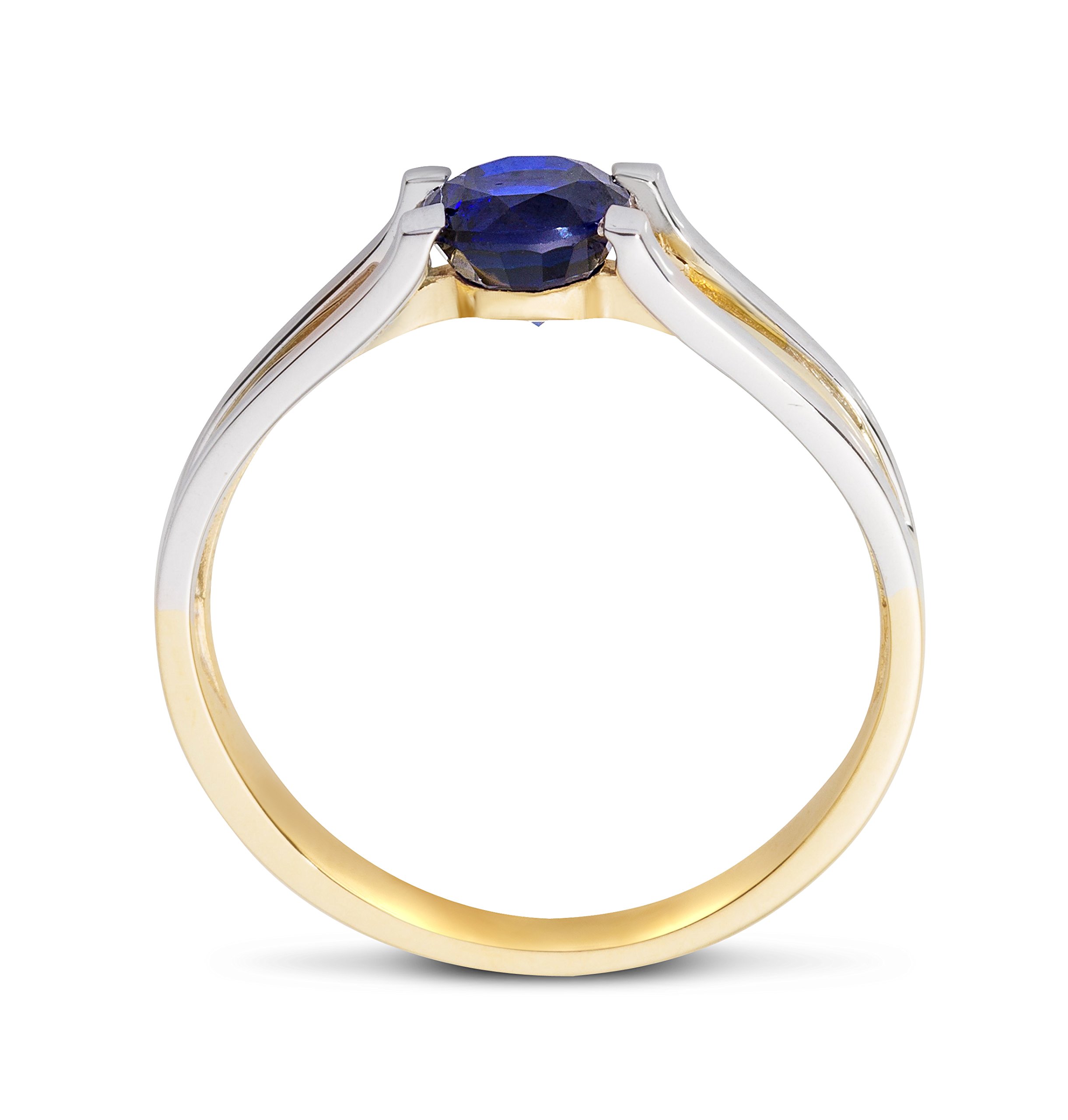 MIORE Anillo solitario mujer, oro blanco real, oro amarillo 9KT 375 con zafiro azul central, anillo de compromiso clásico con piedra brillante de color. Anillo hipoalergénico.
