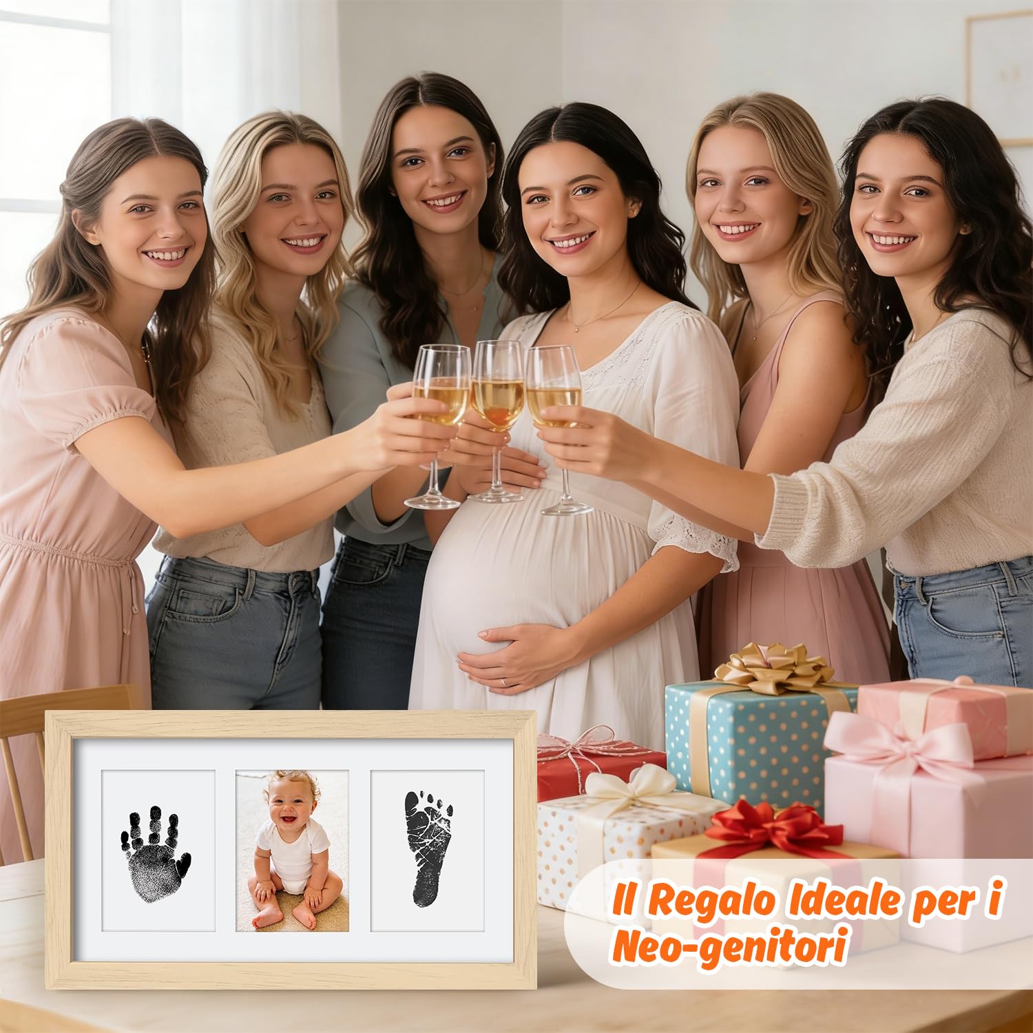 Cornice con Impronta Bimbo, Set Impronte Bimbi con un Touchpad 100% Safe For Baby Senza Inchiostro- un Ricordo per il Bambino-Oak