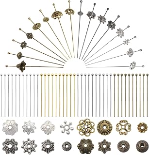 TOAOB 128pcs 50mm Head Pins for Jewelry Making Brass Ball Head Pins with Spacer Beads 4 Colors for Craft Earring Bracelet Necklace Accessories