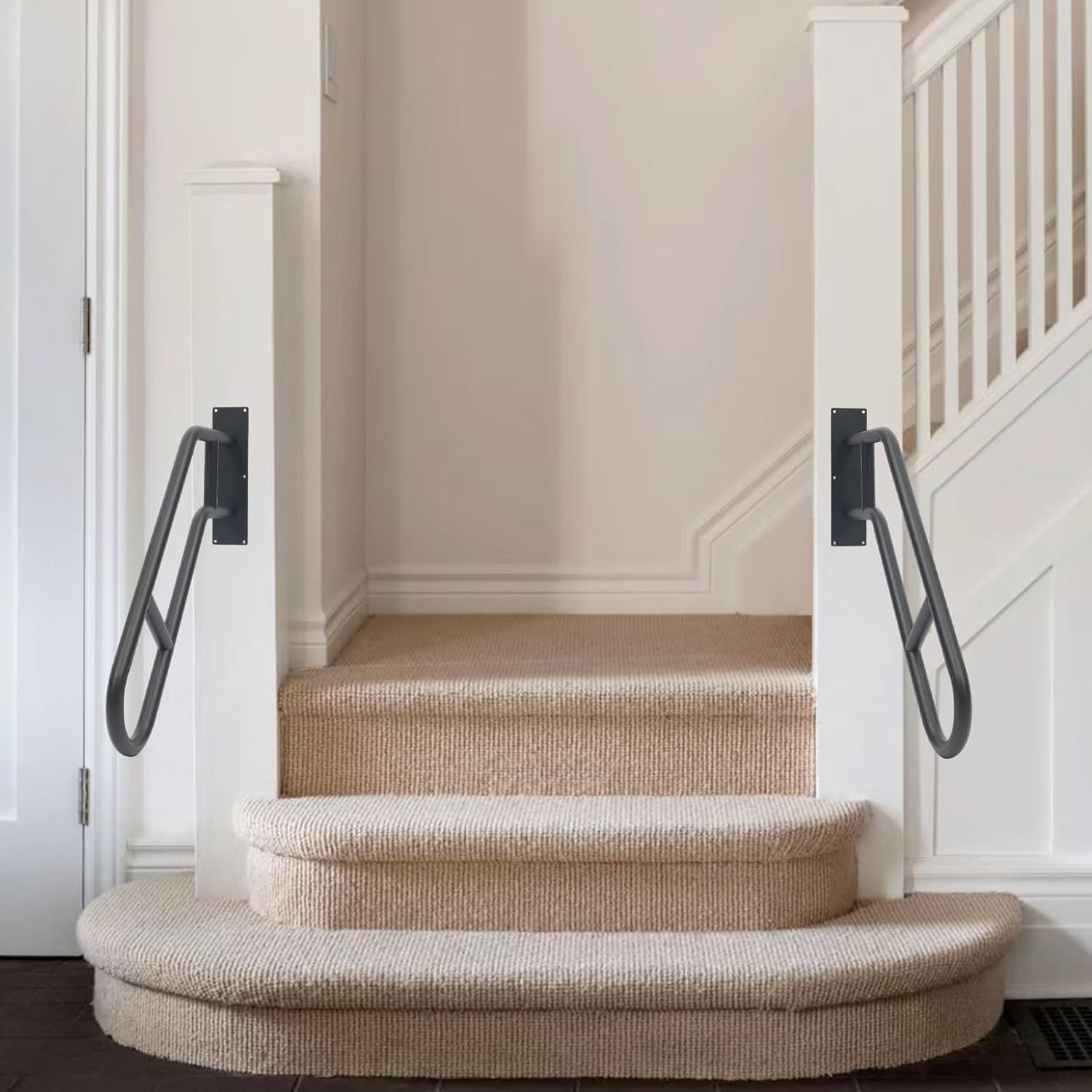 2-Pack 30" Outdoor Hand Rails, Metal Safety Railings for Steps, Stairs & Bathtub - Non-Slip Grip for Elderly, Seniors & Mobility Assistance (Black)