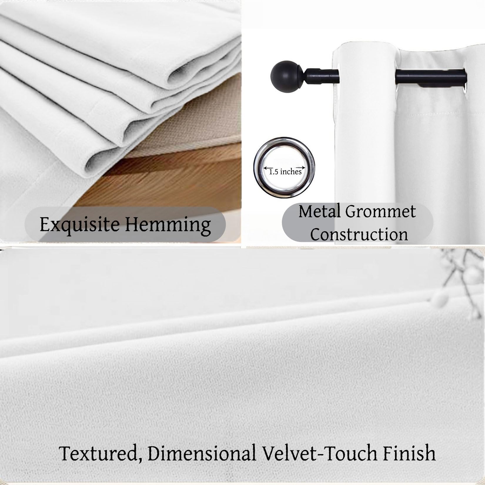 Verdunklungsvorhänge 125 x 115 cm mit Ösen, mit Gegen Kälte, Blickdicht Abdunkelnde Vorhänge, Ösenvorhang Elegant Glatt Einfarbig, Hitzeschutz für Wohnzimmer Schlafzimmer, Weiß