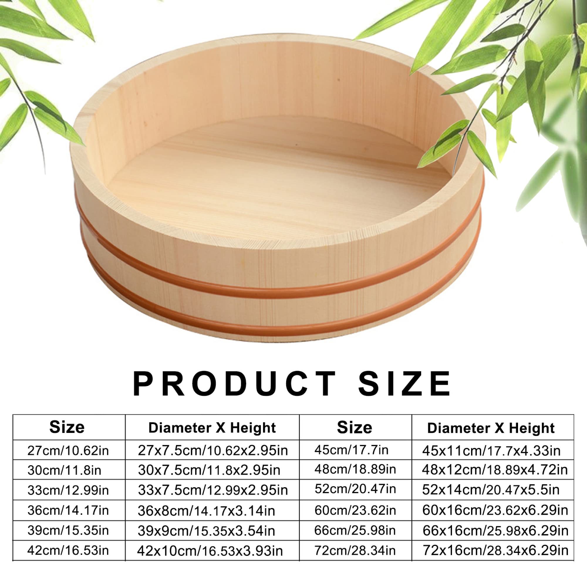 Amazon.com: 12 Sizes Wooden Hangiri Sushi Oke Rice Mixing Bowl Tub