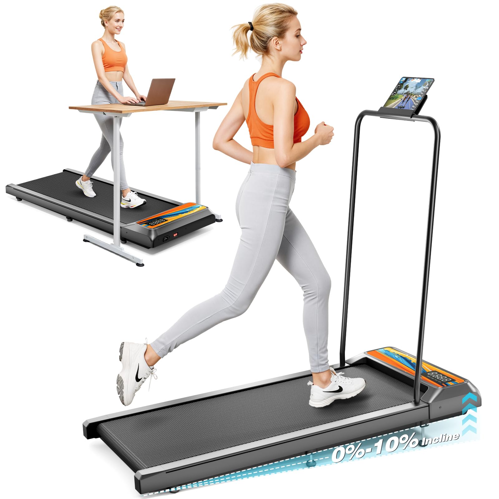 Photo 1 of ***FACTORYSEALED***
Canisflax Walking Pad Treadmill with 10% Incline, 450LBS Capacity Under Desk Treadmill LED Display, 4 in 1 Portable Small Treadmills with Handle Bar for Home Office Black