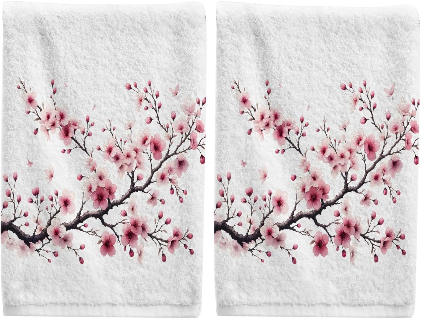 ALAZA Pink Cherry Blossoms Flower Bathroom Hand Towels Set of 2 Decorative Towels for Bathroom Soft 100 Percent Cotton Towel Luxury Bath Towels Absorbent Face Towel 16" X 30"