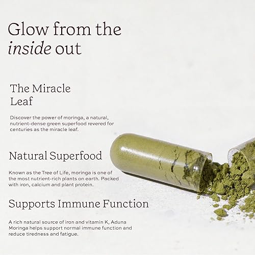 Miniatura 4 de Aduna Cápsulas de moringa orgánica de 1500 mg | Hoja de moringa 100% pura para energía, inmunidad y concentración | Suplemento alimenticio natural a
