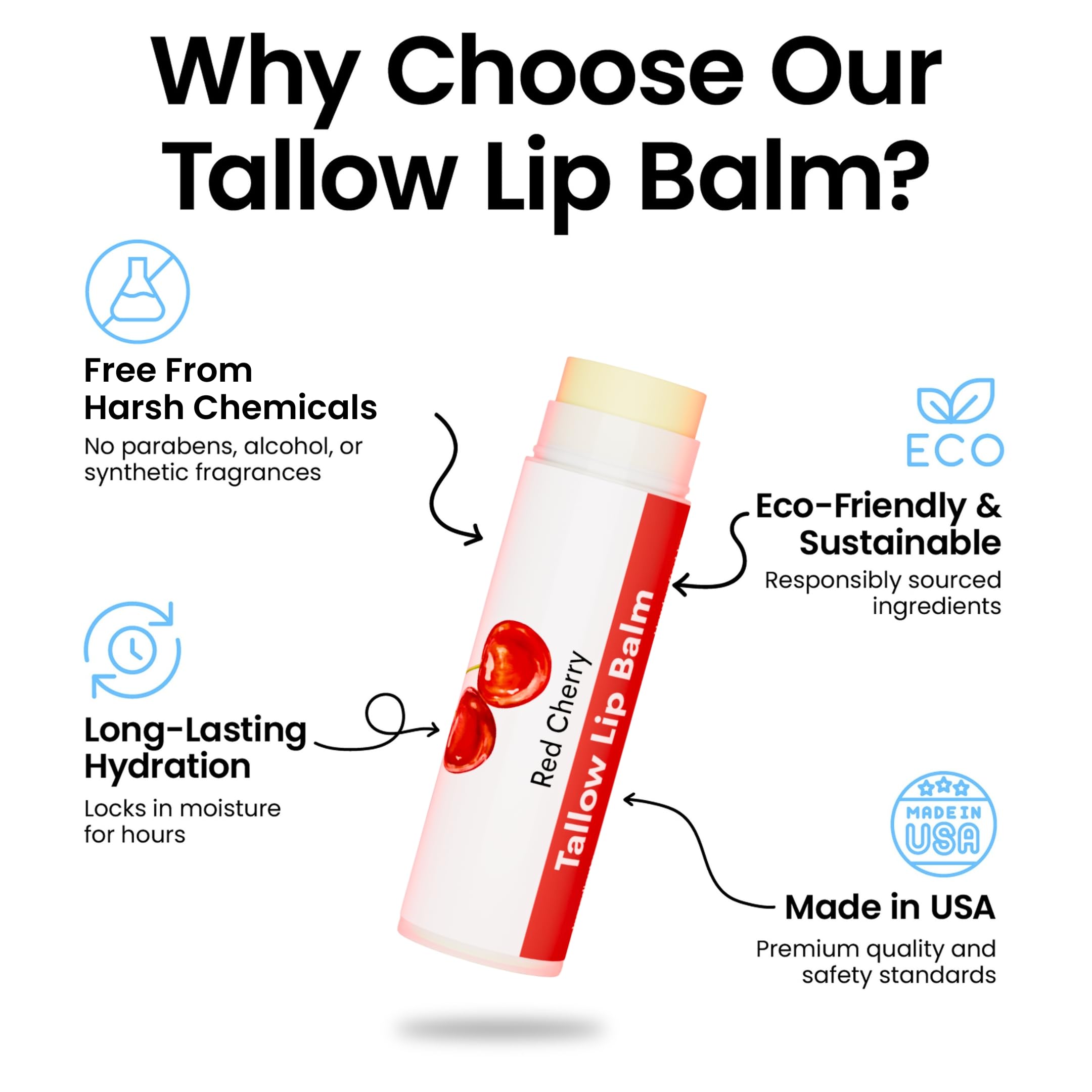 Cattle Creek - Balsamo per labbra al sebo con ingredienti biologici e completamente naturali, idratazione a lunga durata per labbra secche e screpolate, formula lenitiva per