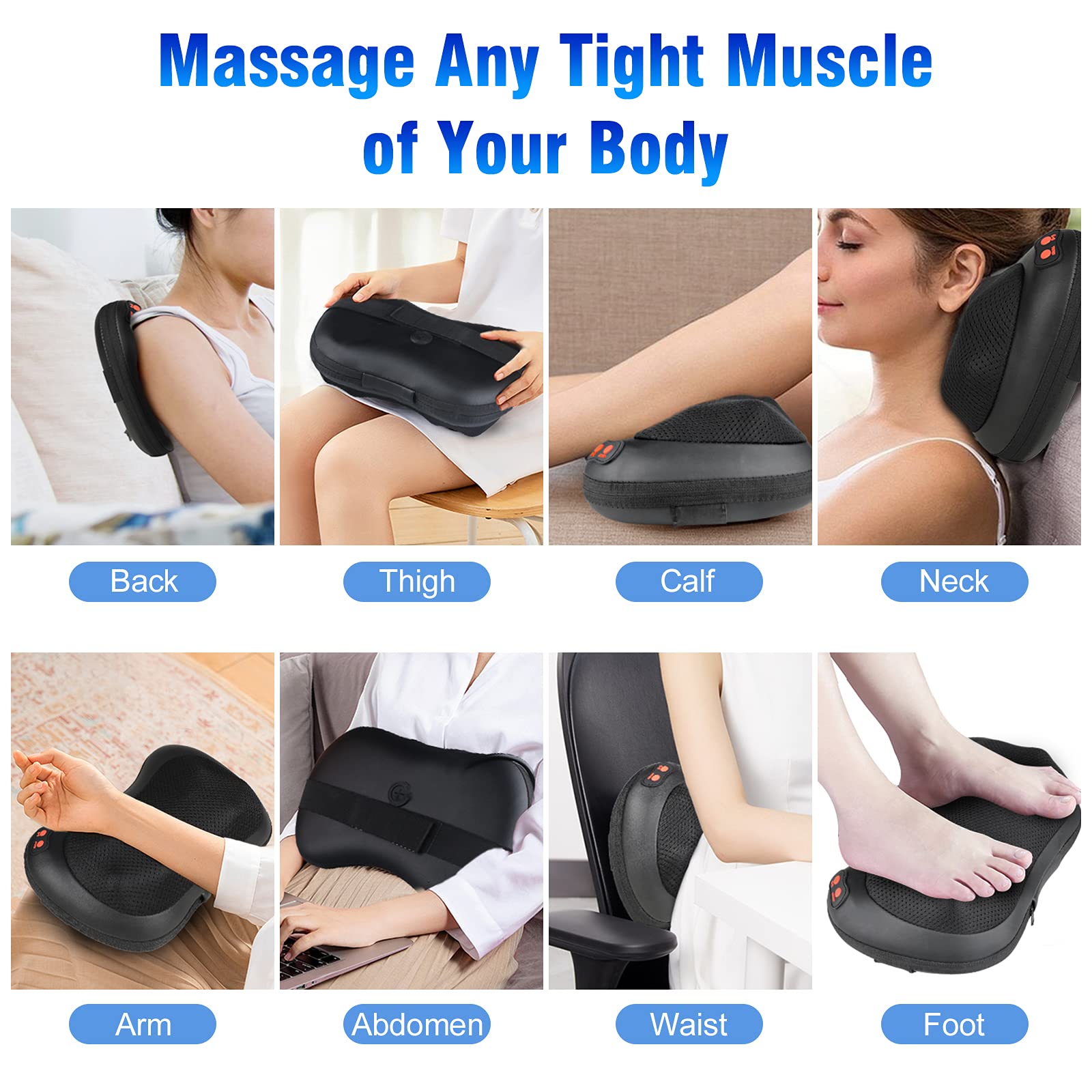 Cuscino Massaggiante Shiatsu, Massaggiatore Cervicale con 8 Nodi, 3 Velocità, 15 Minuti di Spegnimento Automatico, Massaggio Collo Shiatsu Elettrico con Funzione di Riscaldante, per Casa Ufficio