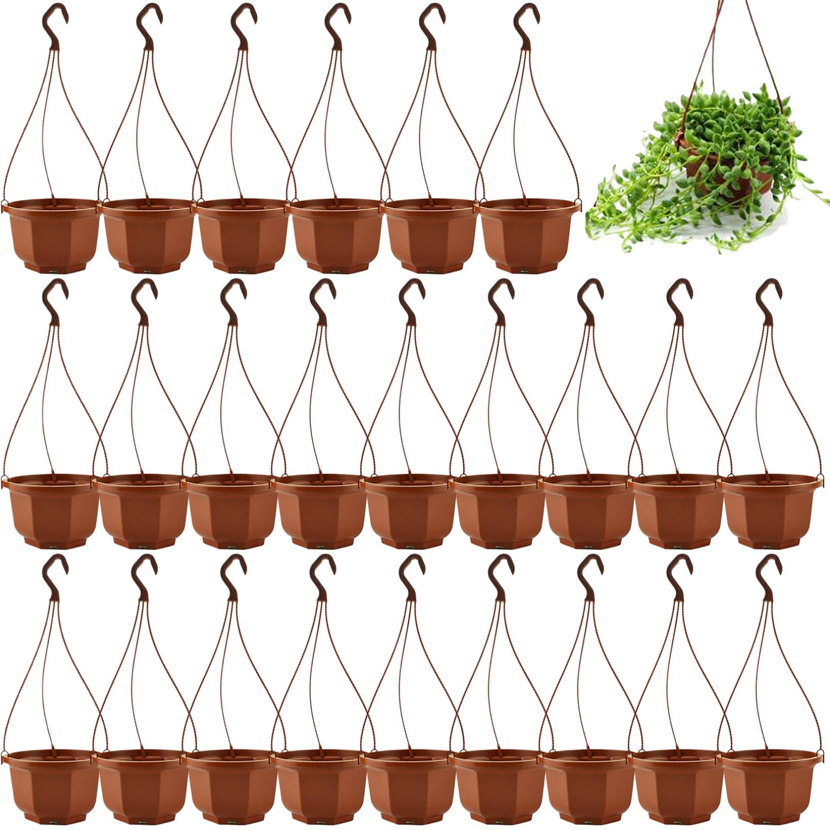 Hintyne Hanging Flower Pot 24 Set Plastic Hanging Planter, Octagonal Pot for Plants, Flower with Hook, Decorative Planter