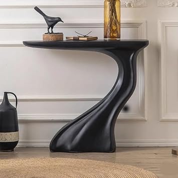 Modern Artistic Console Table, One-Piece Thickened Base, Large Countertop, for Entryway Living Room Hall Table Decor Black