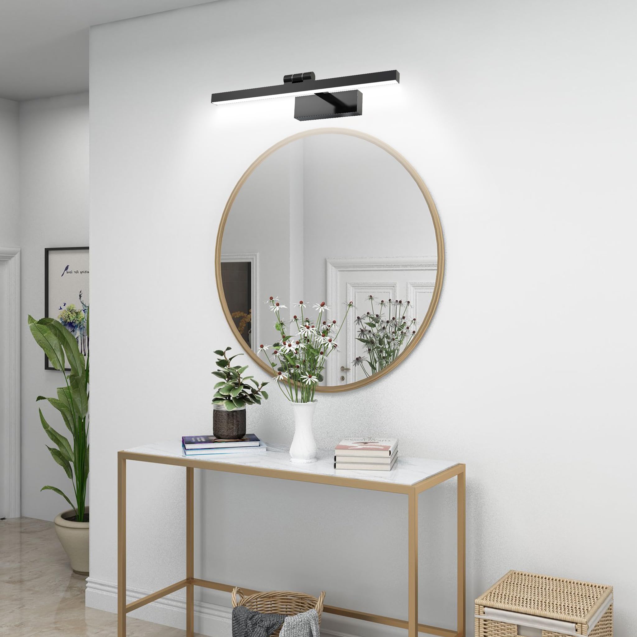 UISEBRT 10W 40cm LED Spiegellampe Badezimmer, Leuchtstoffröhre 180° Verstellbar, Schwarz Badezimmer Lampe Modern IP44 Schrankleuchte für Wandbeleuchtung und Spiegel Beleuchtung, Typ A Kaltweiß