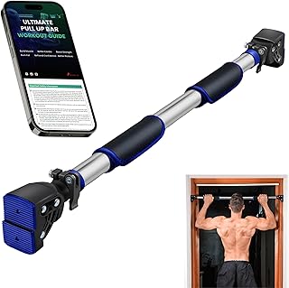 Barra de dominadas ajustable para puerta, 72-97 cm, sin tornillos, barra de dominadas con empuñaduras de espuma suave, sistema de bloqueo de seguridad, equipo de entrenamiento multifuncional