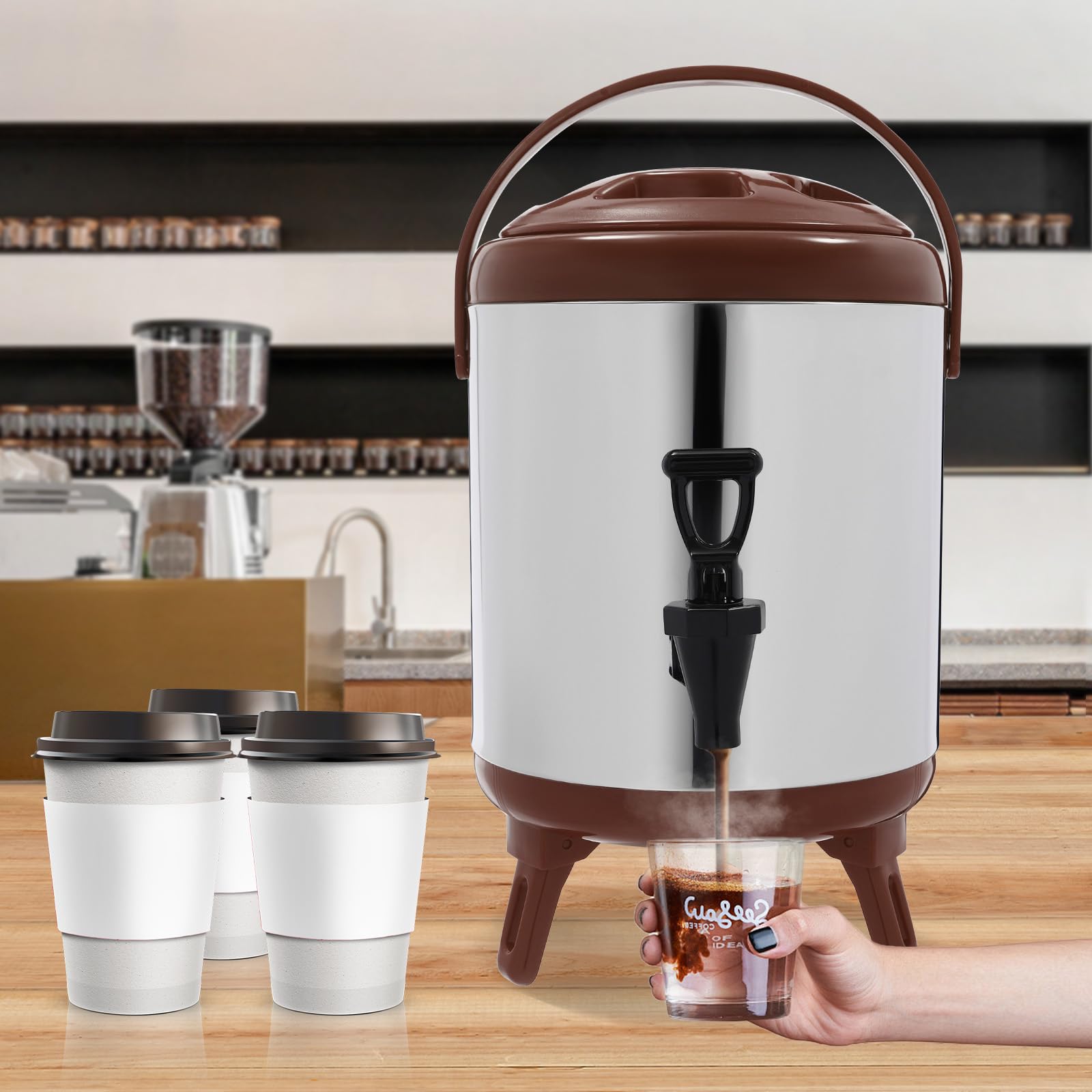 Dispensador de agua caliente, urna de catering de 6 litros, dispensador de bebidas aislado de acero inoxidable, cubo térmico para agua caliente y bebidas