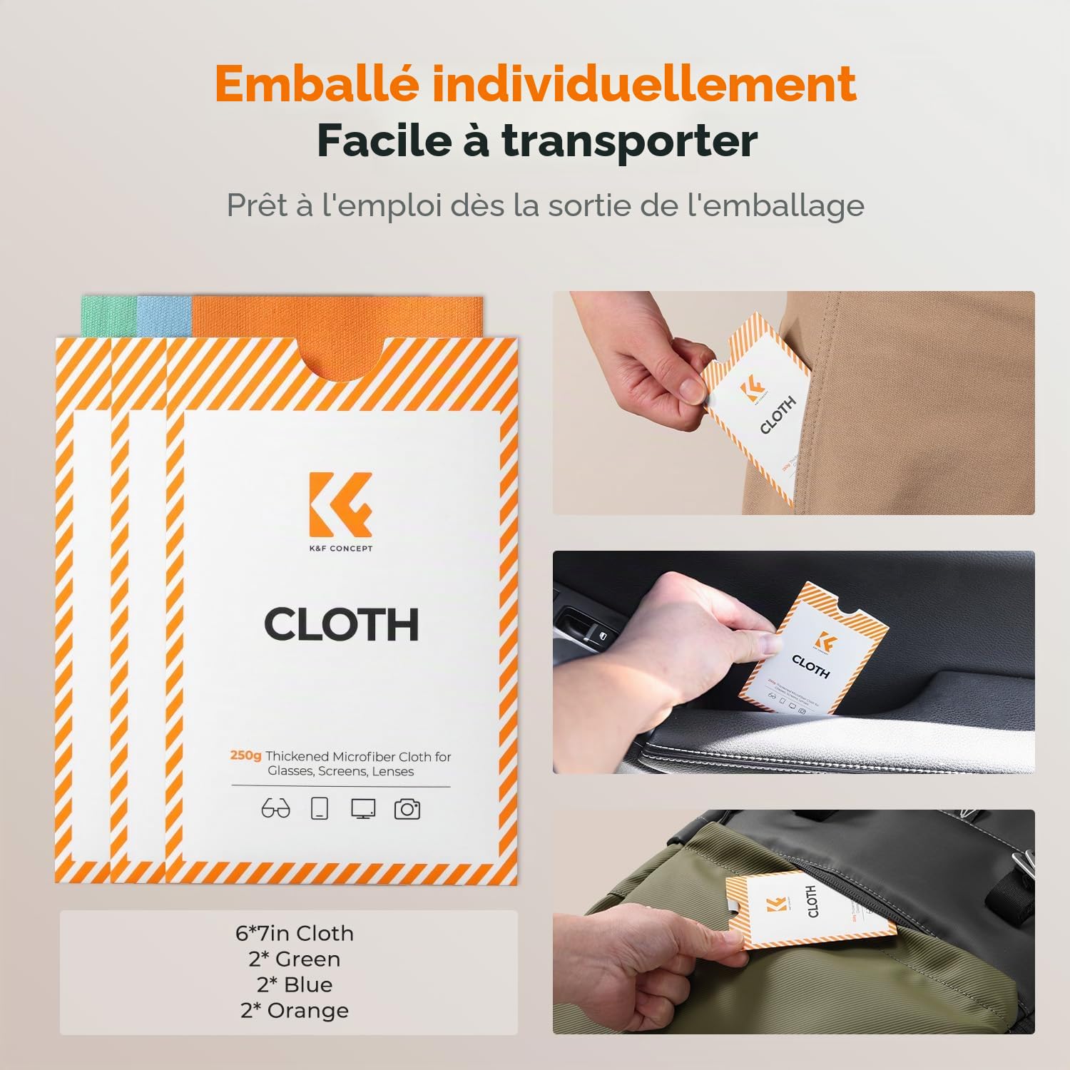 K&F CONCEPT Chiffons de Nettoyage en Microfibre, Chiffons Microfibre, Chiffon Lunettes de Vue Lunettes, Appareils Photo, Casques VR/AR, Tablettes, Lentilles et Écrans, 6 PCS, 15 x 18 cm