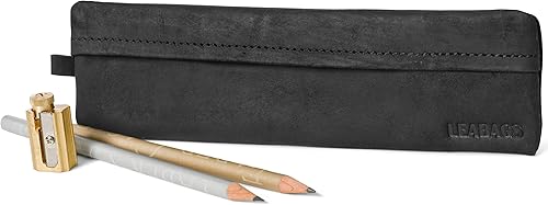 Miniatura 2 de LEABAGS Estuche de cuero para lápices, de piel auténtica, Fort Vaux, para adultos, hombres, mujeres, trabajo, universidad, Negro -, Vintage