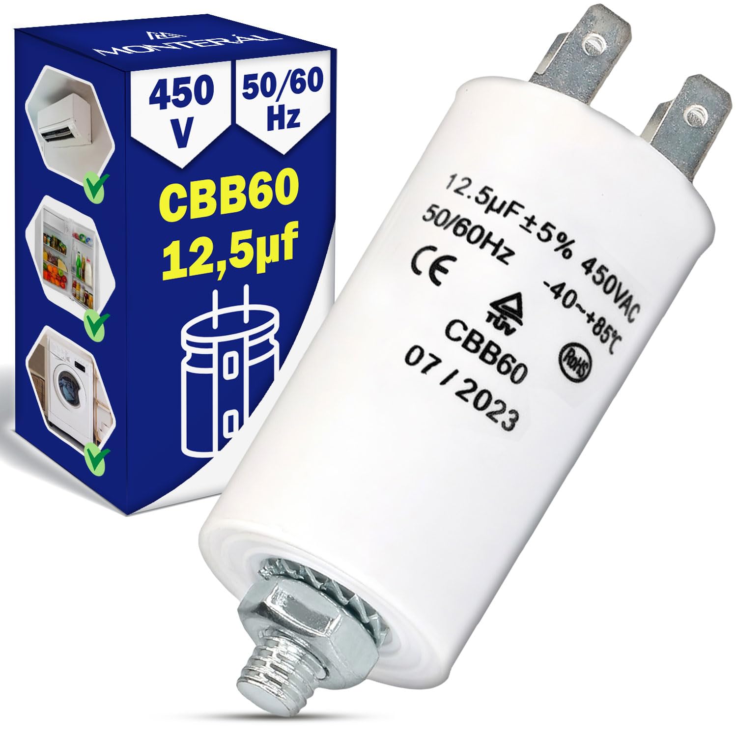 Condensatore di Avviamento CBB60 12,5µf 450V 50/60Hz -25 a +85 °C MONTERAL