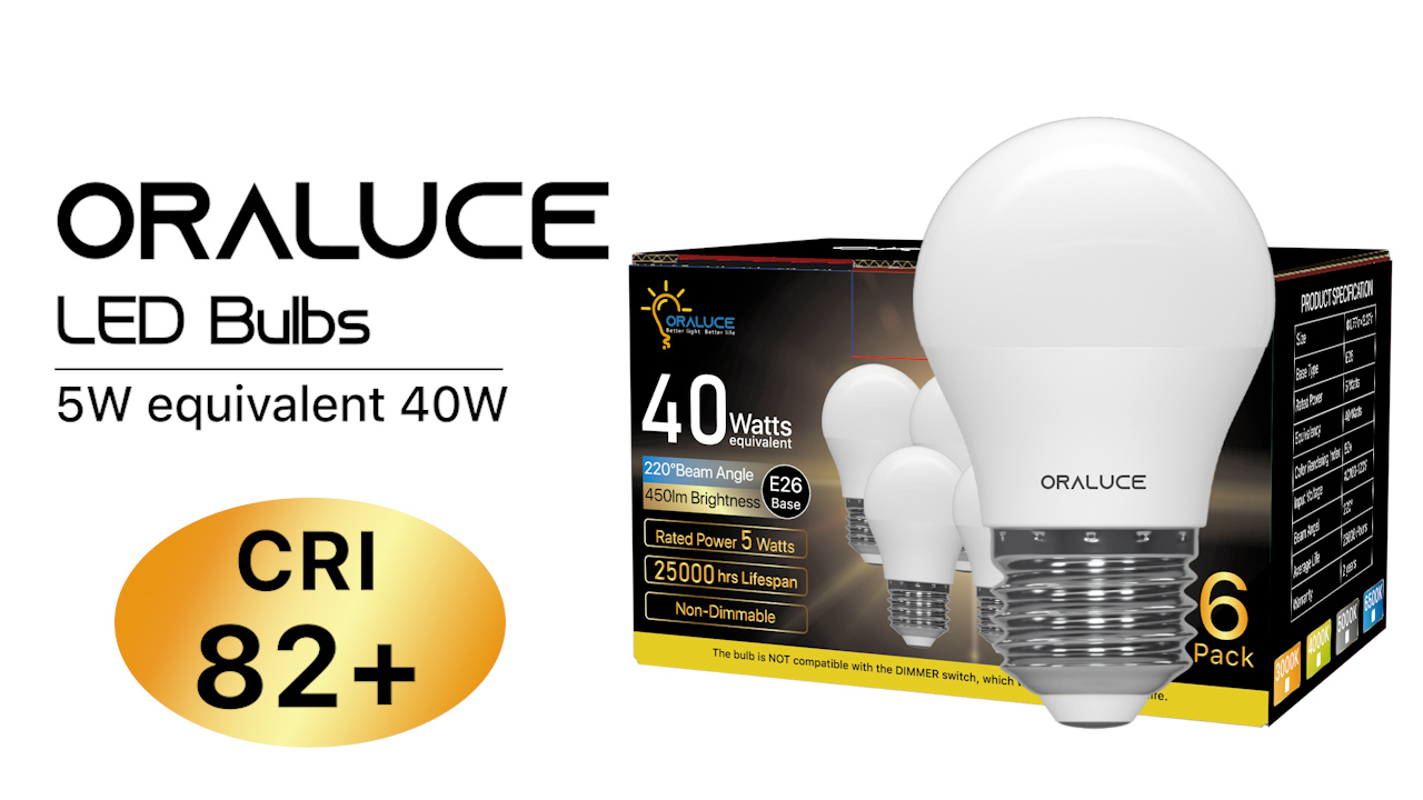 ORALUCE A15 LED Bulb 5 Watts Warm White 3000K,40W Equivalent Table