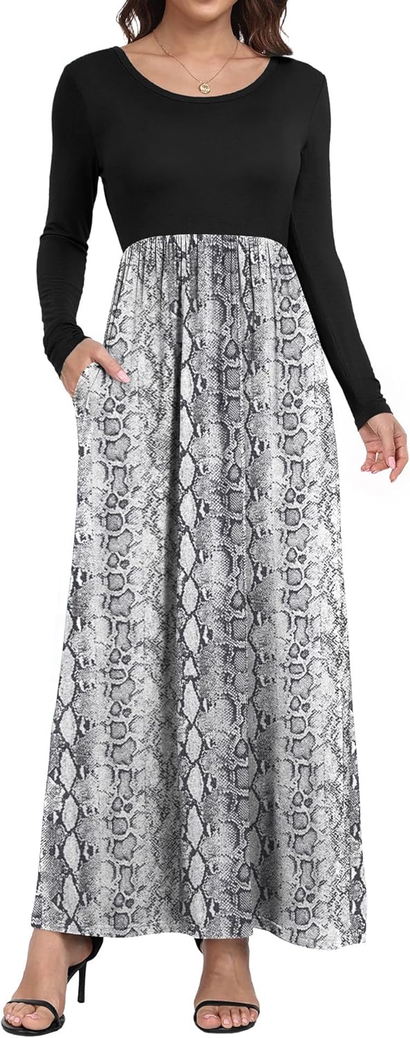 Women's Short/Long Sleeve Loose Plain Long Maxi Casual Dresses with Pockets