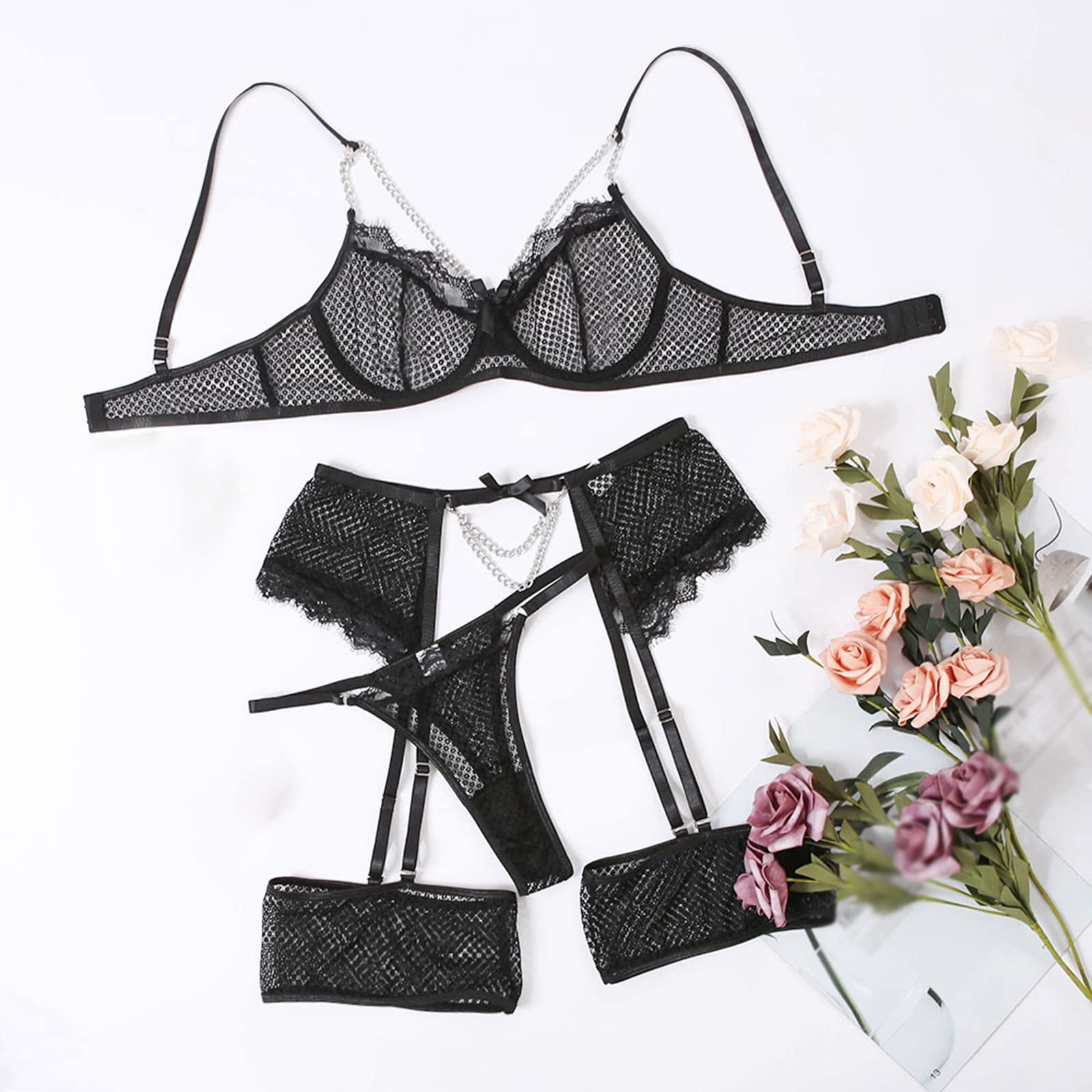 Frauen Dame Sexy Metallknopf Dessous Set Hohe Taille Nachtwäsche BH und Panty Zweiteilige Nachtwäsche Man Dessous Sexy Unterhose Für Frau Sexy Schlafanzug Frauen Babydoll Uebergroesse