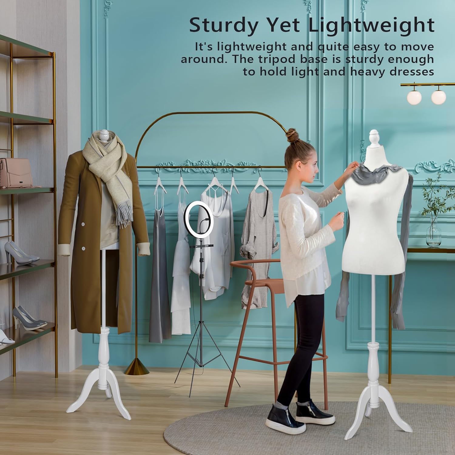 Bonnlo Female Dress Form Pinnable Mannequin Body Torso with Wooden Tripod Base Stand (White, 10-12)