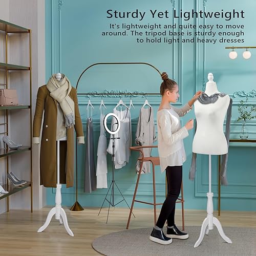 Miniatura 6 de Bonnlo Forma de vestido femenino con forma de maniquí pinable con soporte de base de trípode de madera (blanco, 10-12)
