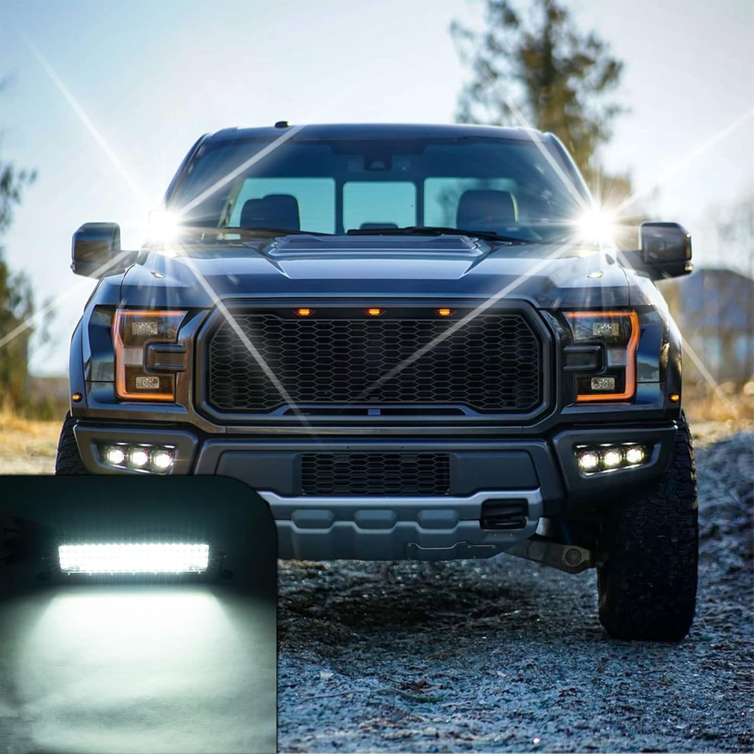 12 Inch LED Light Bar 255W 25,500LM Offroad Fog Light Driving Lights LED Pods IP68 Waterproof Five Rows Spot & Flood Combo Beam LED Fog Light Bar for Truck ATV UTV SUV Tractor Boat