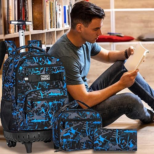 Miniatura 9 de ZLYERT Mochila con ruedas para mujeres y hombres, mochila con ruedas para niñas y niños, mochila de viaje para adultos, negro geometría , Moderno