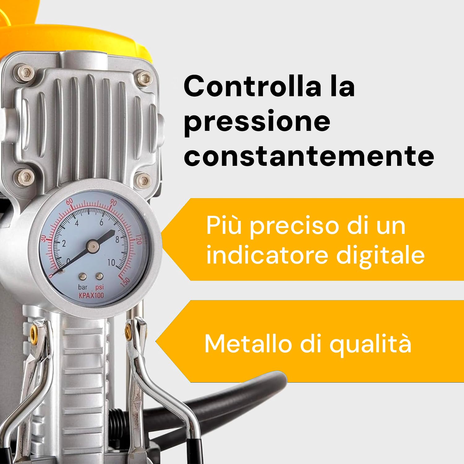 AVILIA - Compressore Aria Portatile 12V 200W con Presa Accendisigari Auto - Manometro Integrato - Ugello Universale con 3 Adattatori - Cavo 2,75m - Mini Compressore per Auto, Moto, Bici, Palloni